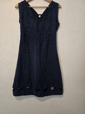 Sleeveless Navy Embroidered Mini Dress